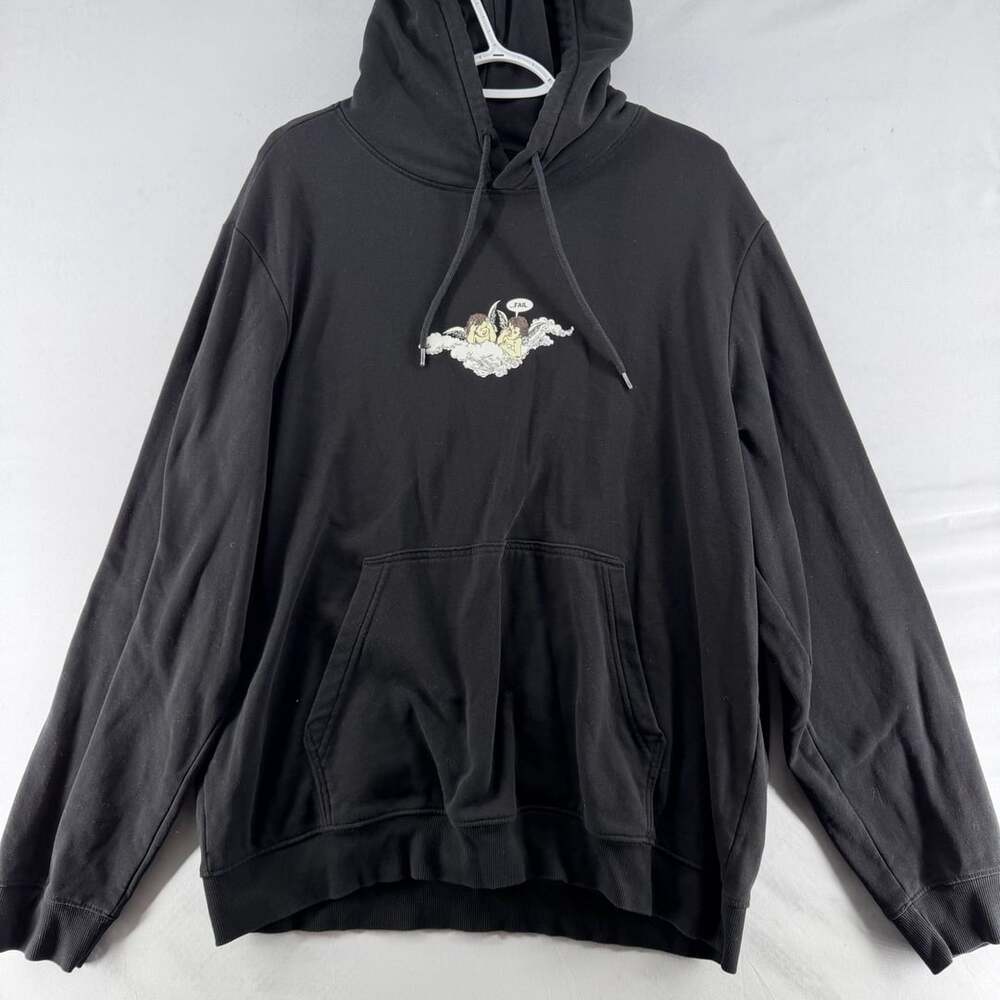 1559 H&M Regular Fit Cherubs Fail Graphic Hoodie Size XL Black